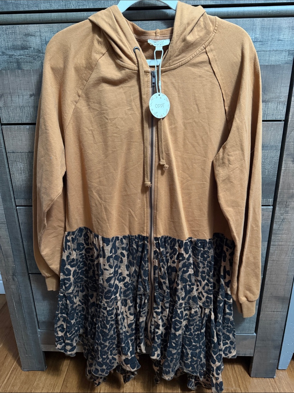 NWT ODDI Leopard Print Tiered Zip Hoodie Jacket Size 2XL
